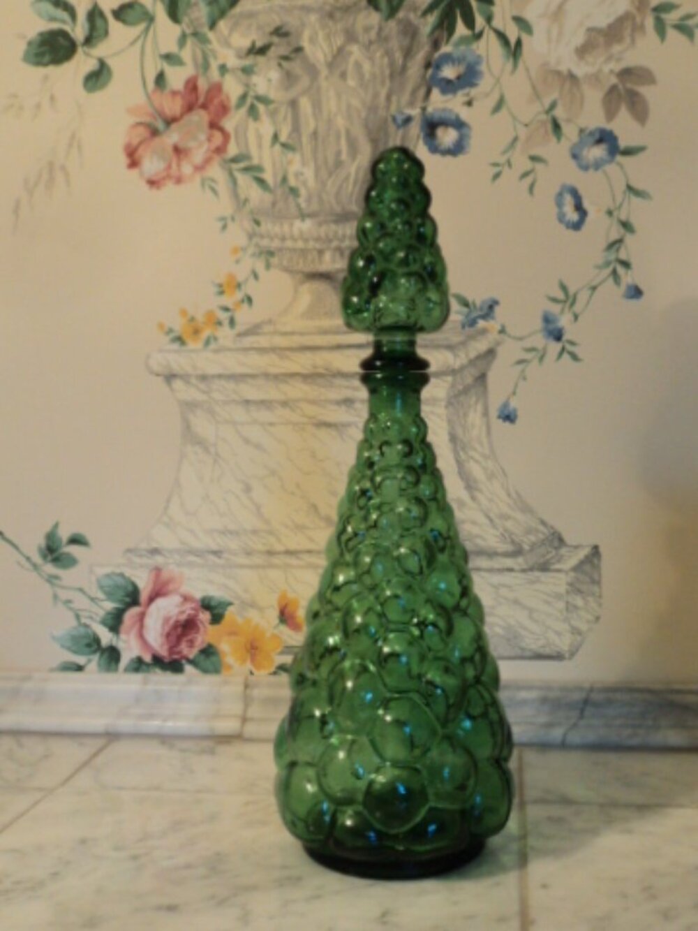 vintage green glass bottle/decanter~ Italy